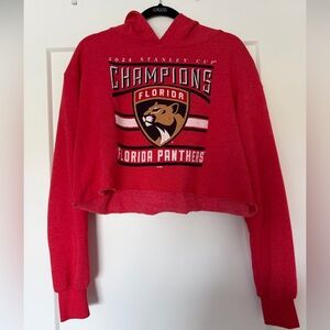 Red Florida Panthers Stanley Cup Champions Cropped Hoodie - Matthew Tkachuk